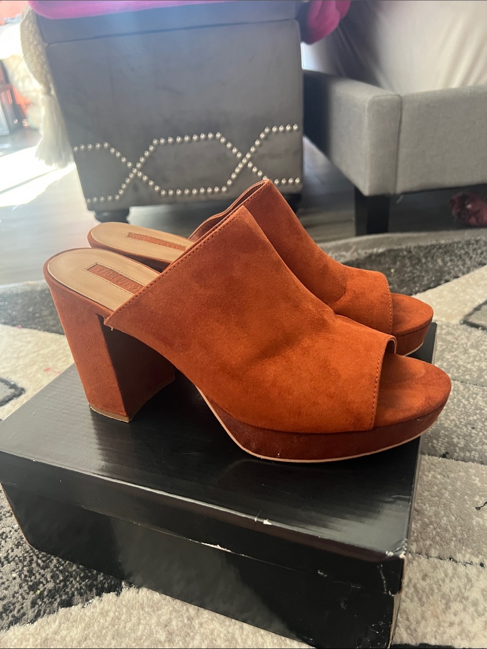 Forever 21 Rust Suede Platform Mule Heels